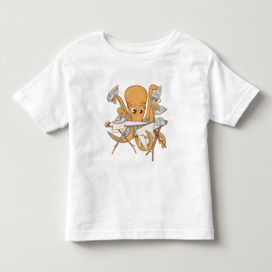 タコのアイロン掛け、雑用に圧倒される。 トドラーTシャツ (正面)