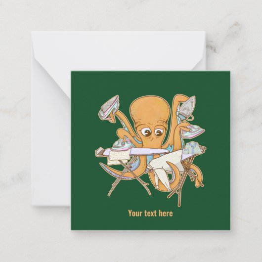 タコのアイロン掛け、雑用に圧倒される。 ノートカード (正面)