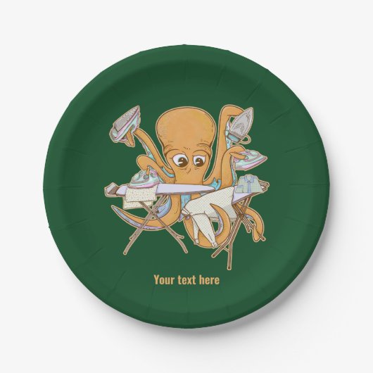 タコのアイロン掛け、雑用に圧倒される。 ペーパープレート (正面)