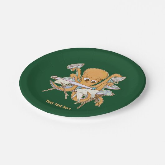 タコのアイロン掛け、雑用に圧倒される。 ペーパープレート (アングル)