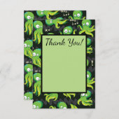 タコのオクトパス グリーン キッズ 衣類＆装飾 サンキューカード (正面/裏面)