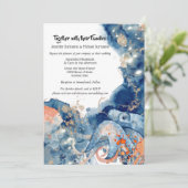 タコのオーシャン ネイビー オレンジ スプラッシュ ビーチ ウェディング 招待状 (スタンド正面)