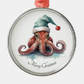 タコのクリスマスの喜カスタムび メタルオーナメント (正面)