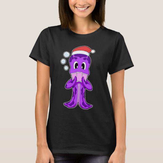 タコのクリスマスポーカー Tシャツ (正面)