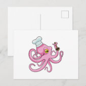 タコのコック　木のスプーン付き ポストカード (正面/裏面)