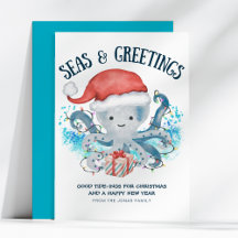 タコのサンタ クリスマスカード 海からのメリークリスマス