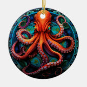 タコのステンドグラスの陶器の木飾り セラミックオーナメント (正面)