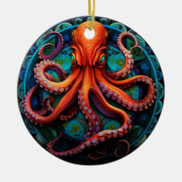 タコのステンドグラスの陶器の木飾り セラミックオーナメント