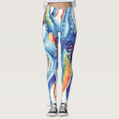 タコのタコカラフルの水彩アート レギンス (正面)