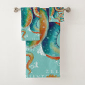 タコのティール（緑がかった色）のヴィンテージの地図の水彩画 バスタオルセット (インサイチュ)