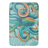 タコのティール(緑がかった色)のヴィンテージの地図の水彩画 バスマット (正面縦)