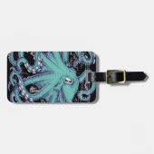 タコのティール（緑がかった色）ヴィンテージマップインク ラゲッジタグ (正面横)