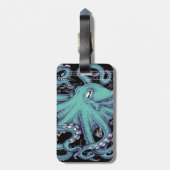 タコのティール（緑がかった色）ヴィンテージマップインク ラゲッジタグ (裏面縦)