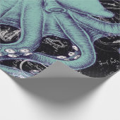 タコのティール（緑がかった色）ヴィンテージマップインク ラッピングペーパー (角)