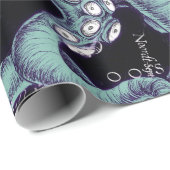 タコのティール（緑がかった色）ヴィンテージマップインク ラッピングペーパー (ロールコーナー)