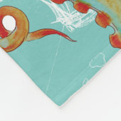 タコのティール(緑がかった色)ヴィンテージマップ水の色 フリースブランケット (角)