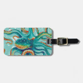 タコのティール(緑がかった色)ヴィンテージマップ水の色 ラゲッジタグ (正面横)