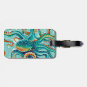 タコのティール(緑がかった色)ヴィンテージマップ水の色 ラゲッジタグ (裏面横)