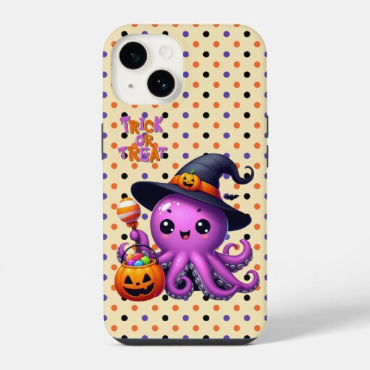 タコのハロウィーンをトリックまたは治療する iPhoneケース (裏面)