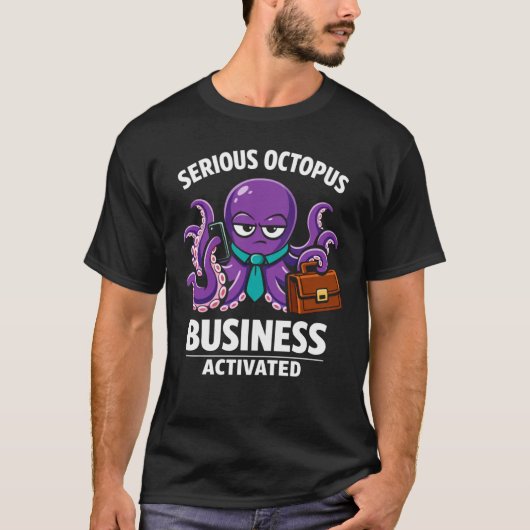 タコのビジネスモード発動！海をモチーフにしたデザイン Tシャツ (正面)