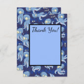 タコのブルー オクトパス ブルー 子供服&装飾 サンキューカード (正面/裏面)