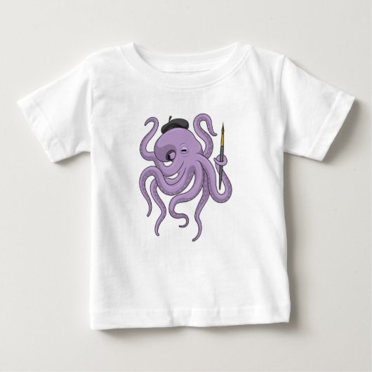 タコのペイ絵を描ントブラシ ベビーTシャツ (正面)