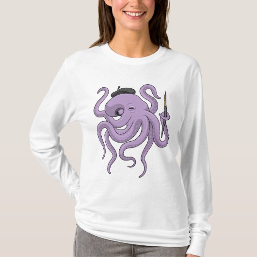 タコのペイ絵を描ントブラシ Tシャツ (正面)