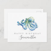 タコのポストカード 青 水彩画 ポストカード (正面/裏面)