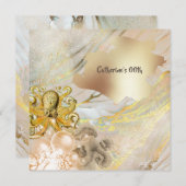 タコのモダン金ゴールドのフェイク海サン航海のゴ 招待状 (正面/裏面)