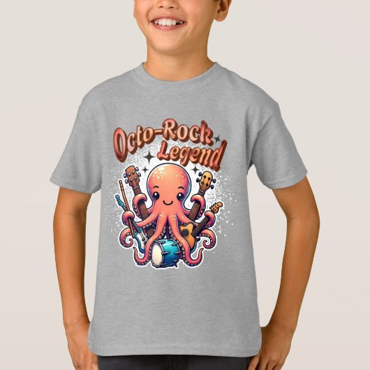 タコのロック音楽オクトロック伝説 Tシャツ (正面)