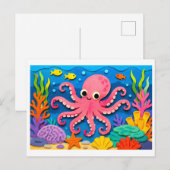 タコの切り絵コラージュ ポストカード (正面/裏面)