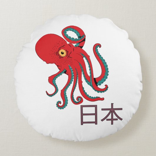 タコの和柄 ラウンドクッション (正面)