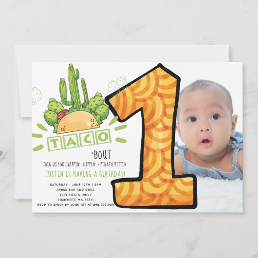 タコの対一 | ファースト誕生日フィエスタフォト 招待状 (正面)