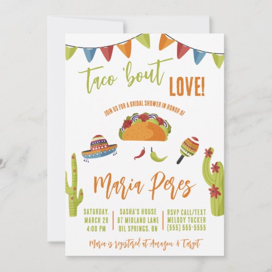 タコの恋だ！タコスをテーマにしたブライダルシャワー 招待状 (正面)