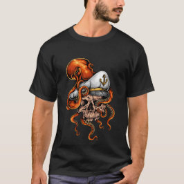 タコの攻撃キャプテンのドクロ 海のデザイン Tシャツ