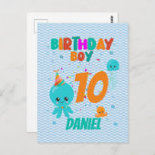 タコの水中海オーシャン誕生日ボーイパーティー ポストカード (正面/裏面)