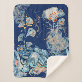 タコの水彩海ライフネービーオレンジ金ゴールド シェルパブランケット