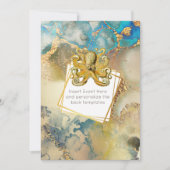 タコの水彩画 ゴールド ブルー ブラウン 海洋 招待状 (正面)