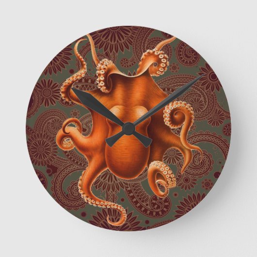 タコの海に棲む怪物 ラウンド壁時計 (正面)