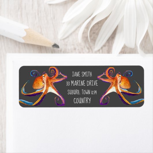 タコの海の水彩画アート ラベル (インサイチュ)
