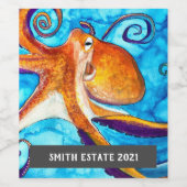 タコの海の生き物の水の色のアートワインラベル ワインラベル (シングルラベル)