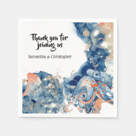 タコの海の生き物ネイビーブルーオレンジの海洋生物 スタンダードカクテルナプキン