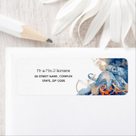 タコの海の生き物ネイビーブルー航海のオレンジ ラベル