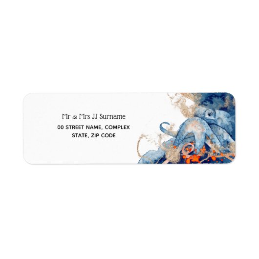 タコの海の生き物ネイビーブルー航海のオレンジ ラベル (正面)