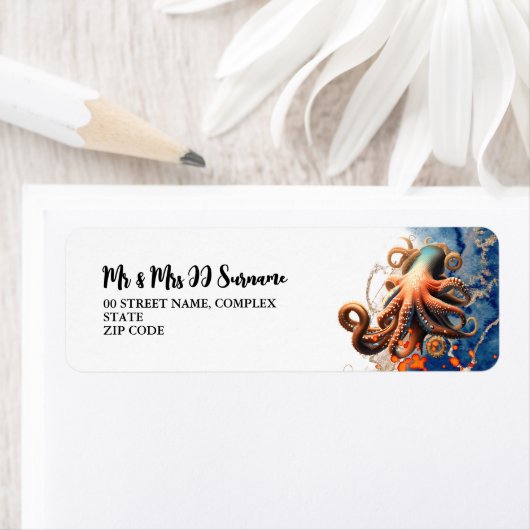 タコの海の生物ビーチテーマ沿岸の海辺 ラベル (インサイチュ)