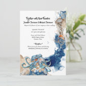 タコの海洋ネイビーオレンジのビーチシーウェディング 招待状 (スタンド正面)