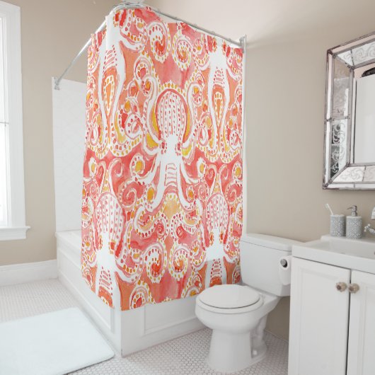 タコの珊瑚の航海のでお洒落な水彩画のプリント シャワーカーテン (インサイチュ)