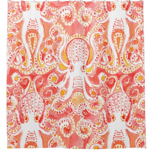 タコの珊瑚の航海のでお洒落な水彩画のプリント シャワーカーテン (正面)