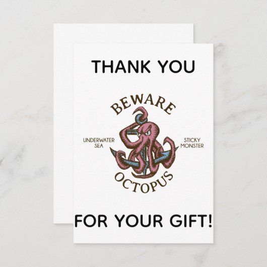 タコの生き物航海のの触手の怪物に注意 サンキューカード (正面/裏面)