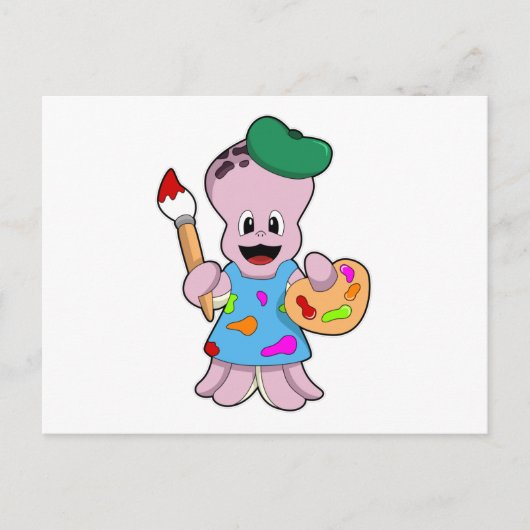 タコの画家　絵筆を持つ ポストカード (正面)